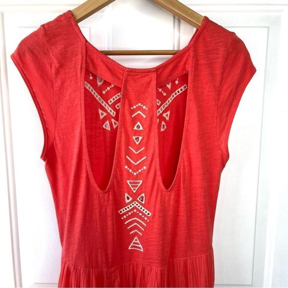 Free People Toosaloosa Slub Meadows Midi Coral Orange Dress Size Medium - Picture 6 of 11